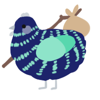 A navy and mint chicken with a bar pattern