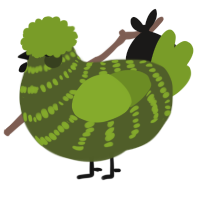 A olive and chartreuse chicken with a bar pattern