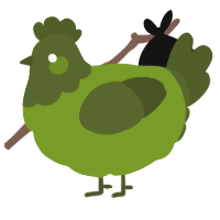 A chartreuse and olive chicken with a head pattern