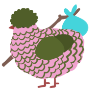 A pink and olive chicken with a lace pattern