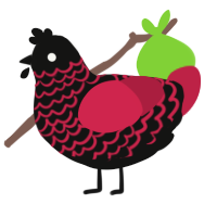 A black and crimson chicken with a lace pattern