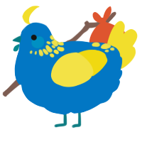 A sapphire and yellow chicken with a neck-speckle pattern