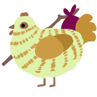 A apple and gold chicken with a bar pattern