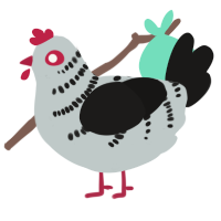 A silver and sable chicken with a half-bar pattern