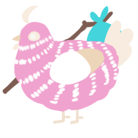 A pink and cream chicken with a bar pattern