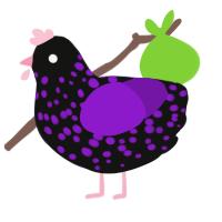 A black and violet chicken with a speckle pattern