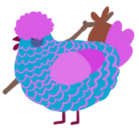 A cerulean and orchid chicken with a lace pattern