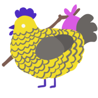 A yellow and grey chicken with a lace pattern