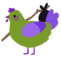 A chartreuse and blurple chicken