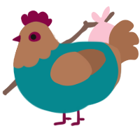 A teal and brown chicken with a head pattern
