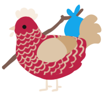 A crimson and beige chicken with a lace pattern