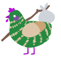 A viridian and beige chicken with a bar pattern