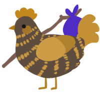 A bark and gold chicken with a bar pattern