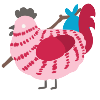 A rose and crimson chicken with a bar pattern