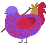 A blurple and crimson chicken with a double-lace pattern