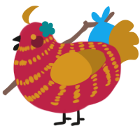 A crimson and ochre chicken with a bar pattern