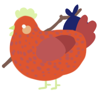 A vermilion and red chicken with a speckle pattern