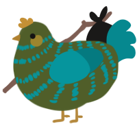 A olive and teal chicken with a bar pattern