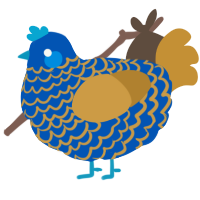 A ultramarine and gold chicken with a lace pattern