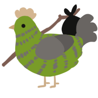 A chartreuse and grey chicken with a bar pattern