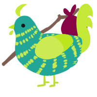 A turquoise and lime chicken with a bar pattern