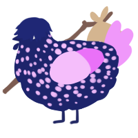 A navy and lavender chicken with a speckle pattern