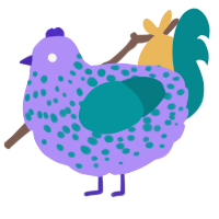 A lilac and teal chicken with a speckle pattern