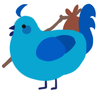 Bluey, a cerulean and ultramarine chicken