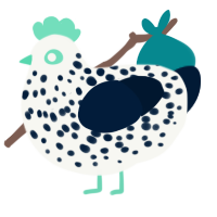 A white and tumblr chicken with a speckle pattern
