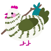 A white and olive chicken with a bar pattern