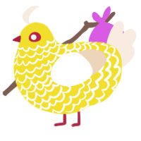 A yellow and cream chicken with a lace pattern