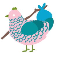 A rose and teal chicken with a lace pattern