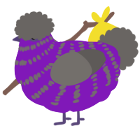 A violet and grey chicken with a bar pattern
