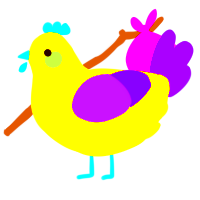 A yellow and blurple chicken