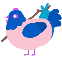 A rose and ultramarine chicken with a head pattern