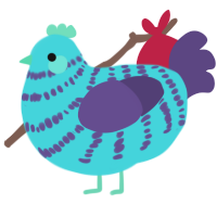 A aqua and overcast chicken with a bar pattern