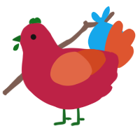 A crimson and vermilion chicken