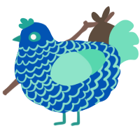 A ultramarine and mint chicken with a lace pattern