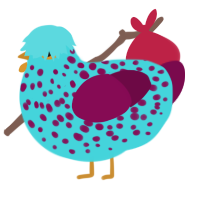 A aqua and wine chicken with a speckle pattern