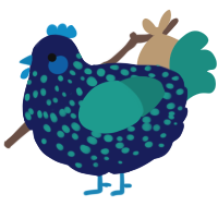 A navy and turquoise chicken with a speckle pattern