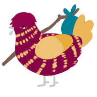 A maroon and honey chicken with a bar pattern