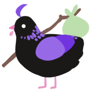A sable and blurple chicken with a neck-speckle pattern