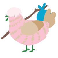 A rose and beige chicken with a bar pattern