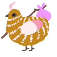 A ochre and rose chicken with a bar pattern
