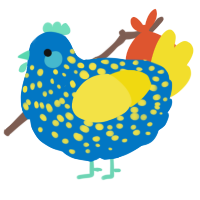 A sapphire and yellow chicken with a speckle pattern