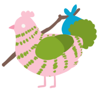A rose and chartreuse chicken with a bar pattern