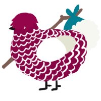 A maroon and white chicken with a lace pattern