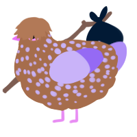 A brown and lilac chicken with a speckle pattern