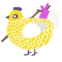 A yellow and white chicken with a lace pattern