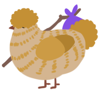 A beige and gold chicken with a bar pattern